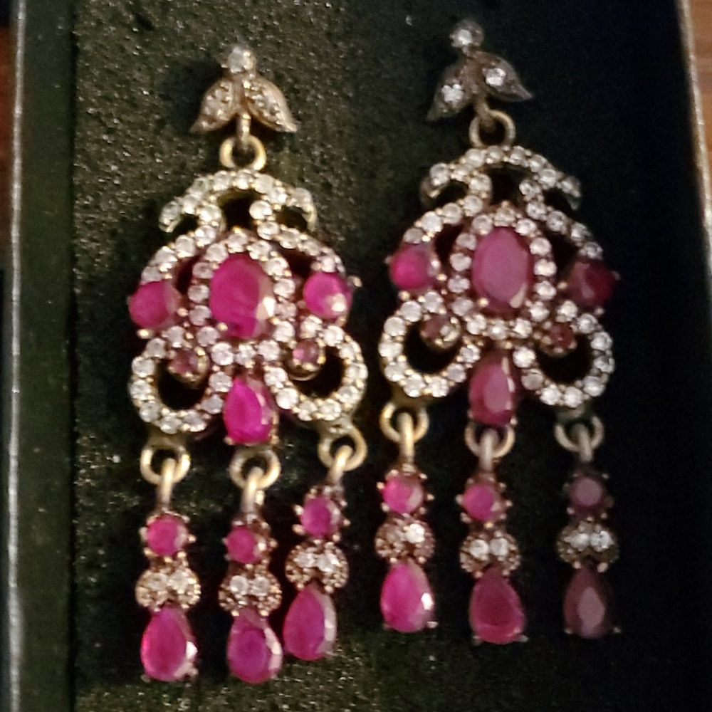 925 Sterling Silver Ruby Earrings - image 2